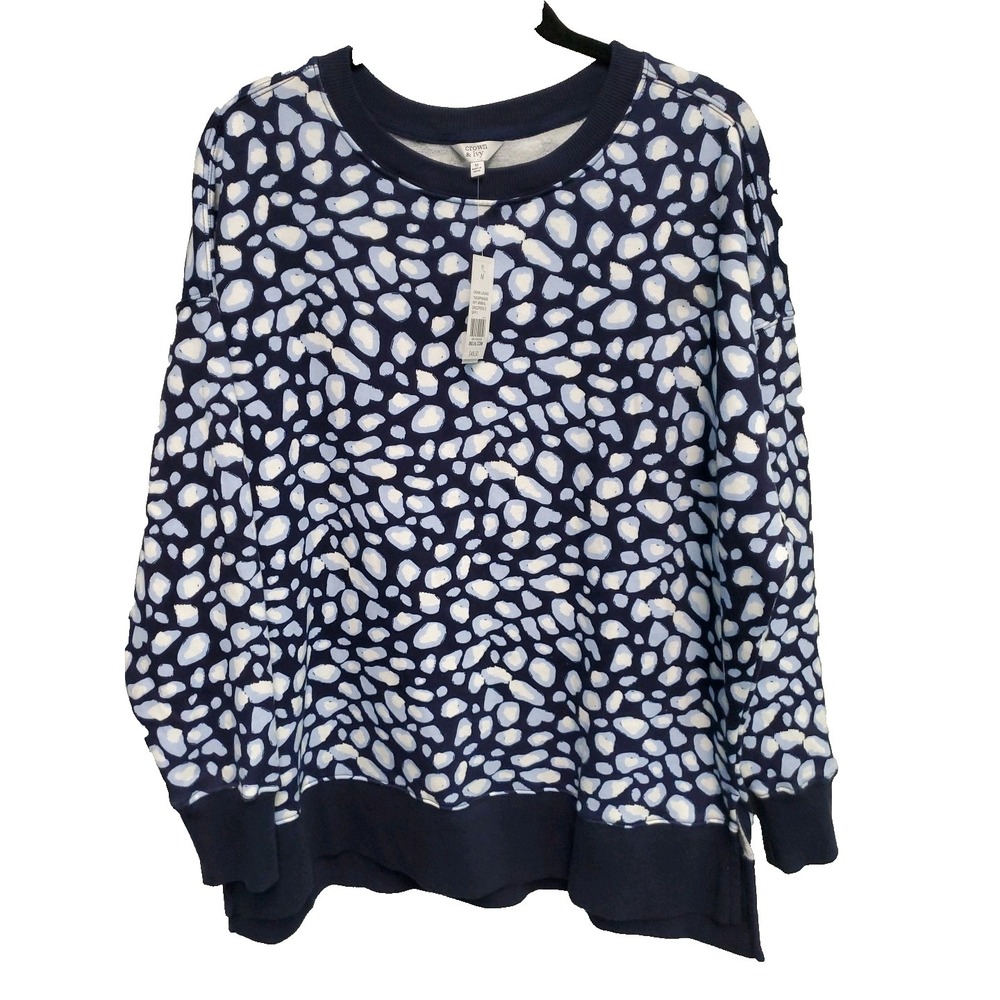 Crown & Ivy Lounge Navy Animal Pattern Oversized Sweatshirt Med NWT - Picture 1 of 10